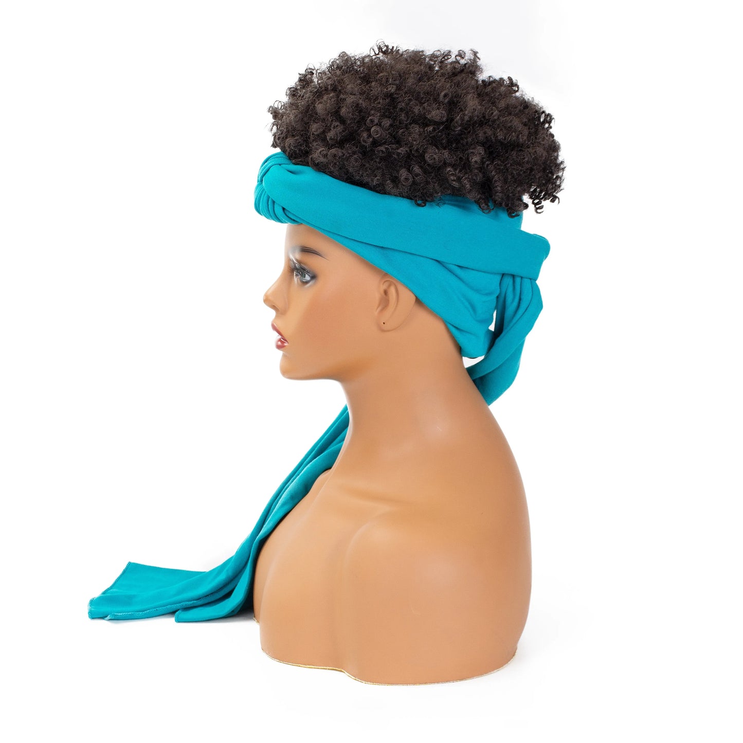 Hot Sexy Kinky Black Curly Wig with Long Water Blue Headband
