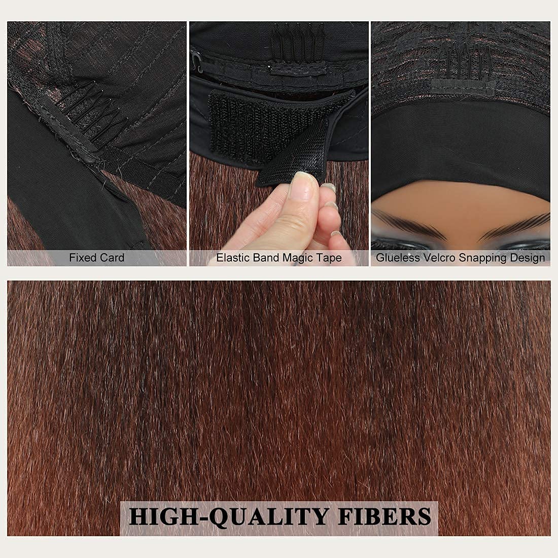 T30# Black Gradient Dark Brown Kinky Straight Long Hair Headband Glueless Wig