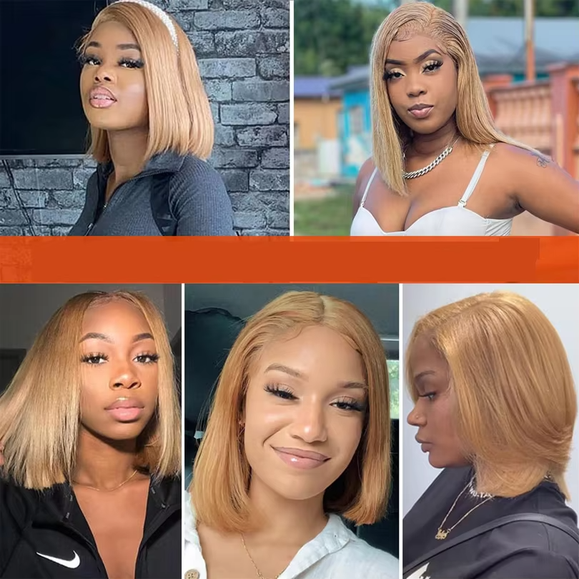 #27 Blonde Blunt Cut Short Bob Wig 5x5/6x6 HD Lace Closure Wig