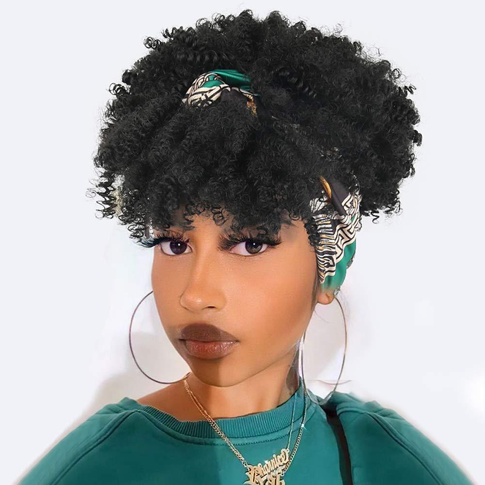 Short Afro Kinky Curly Wigs with Headband