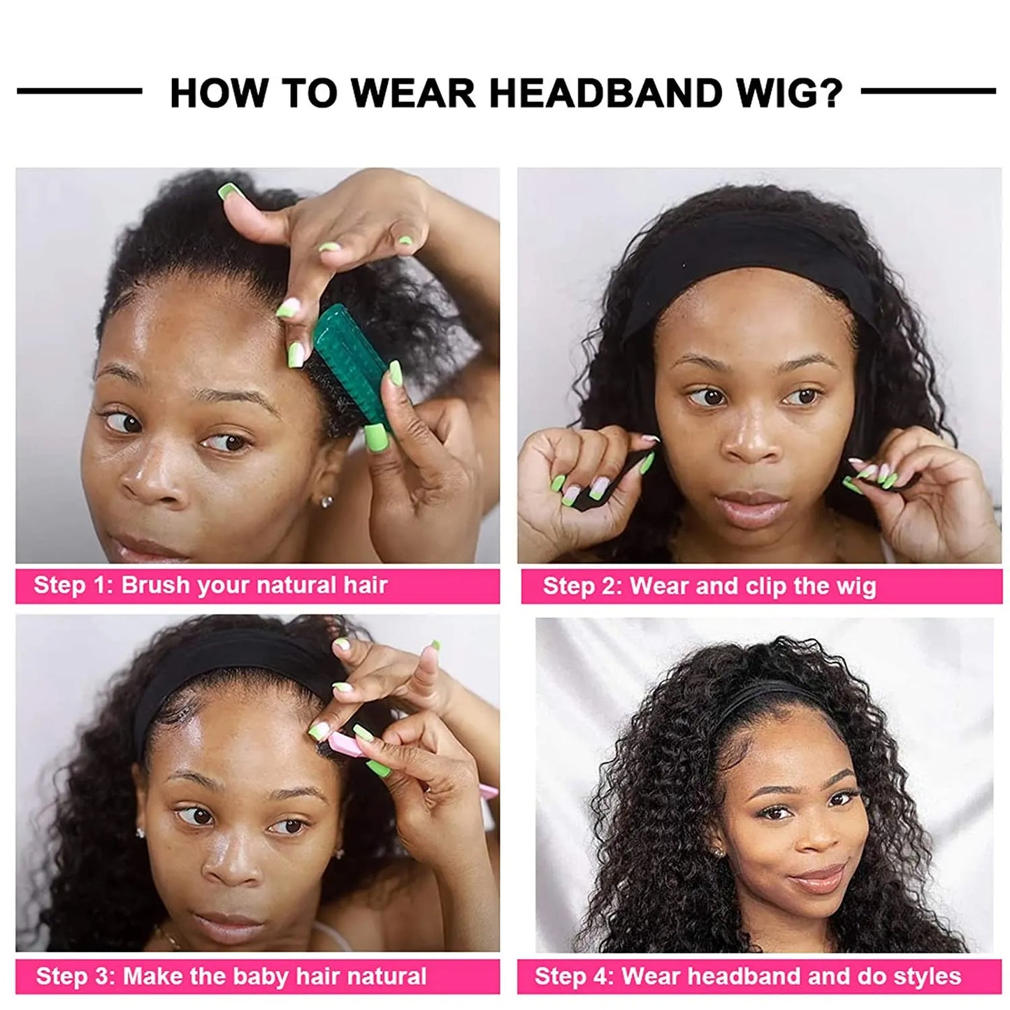 Black Mixed Blonde Curly Long Hair Headband Glueless Wig