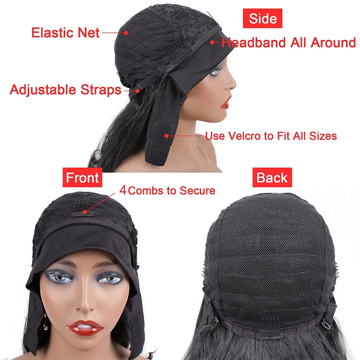 Black Mixed Brown Kinky Straight Long Hair Headband Glueless Wig
