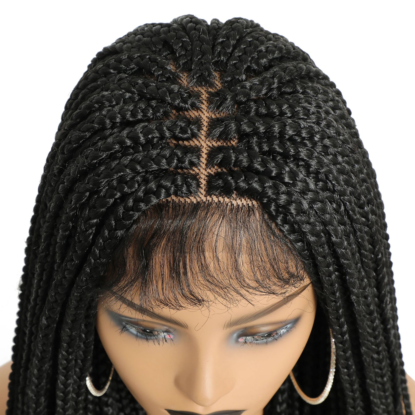 Ice silk Headband 4*4 Front lace long triple braid 550gLace Wig With baby Hair