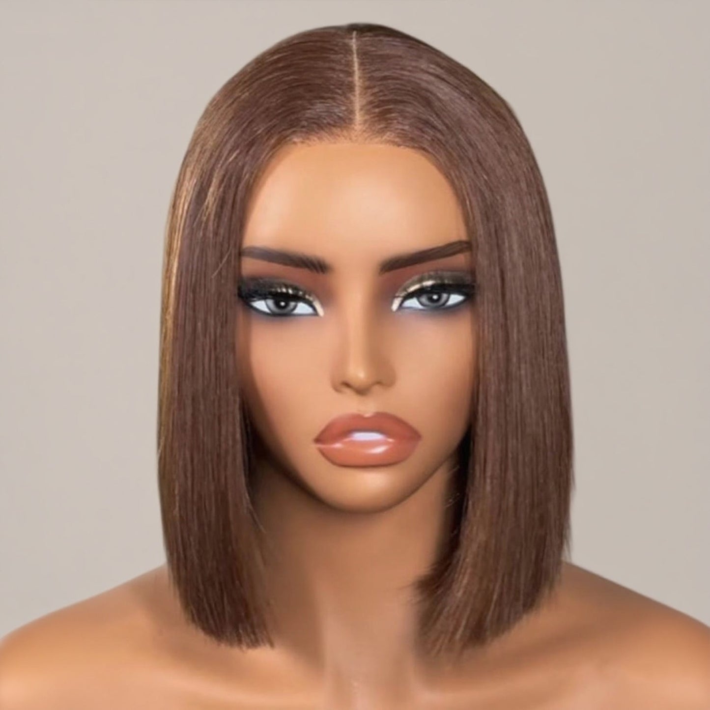 #4 Brown Blunt Cut Bone Straight Bob Wig 2x6/13x4 Inch Deep Part Realistic Lace Vietnam Hair 220% Density