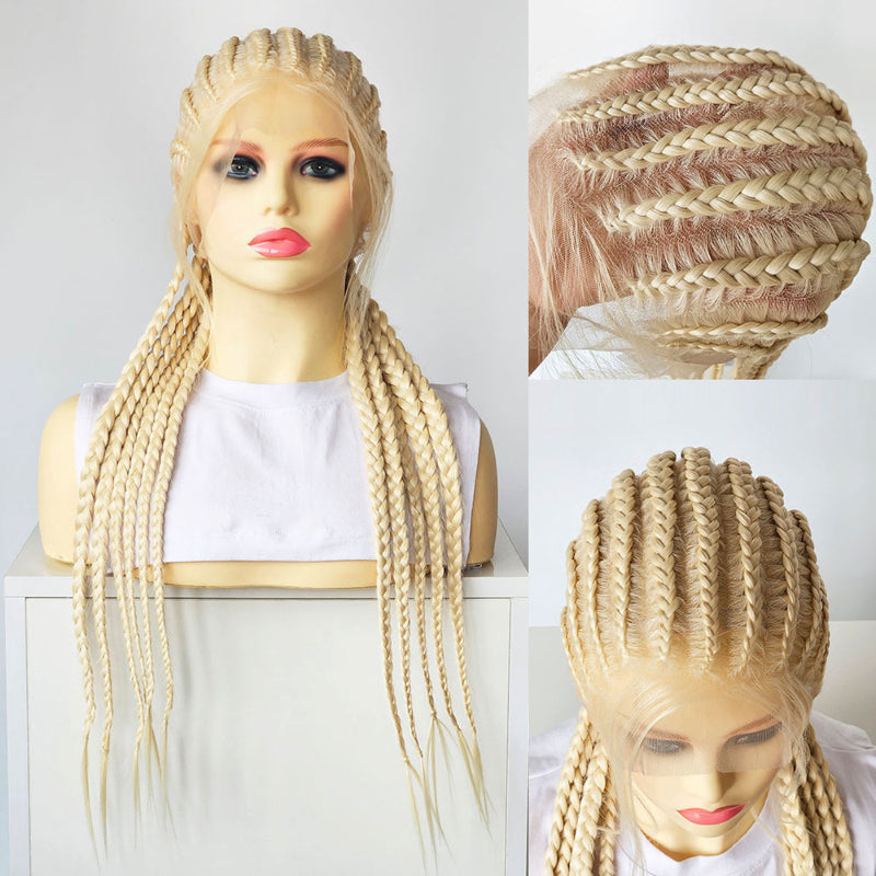Black Braided Wig 26 Inch 11 Strands Cornrow Full Lace Wig 150% Density Glueless Wig