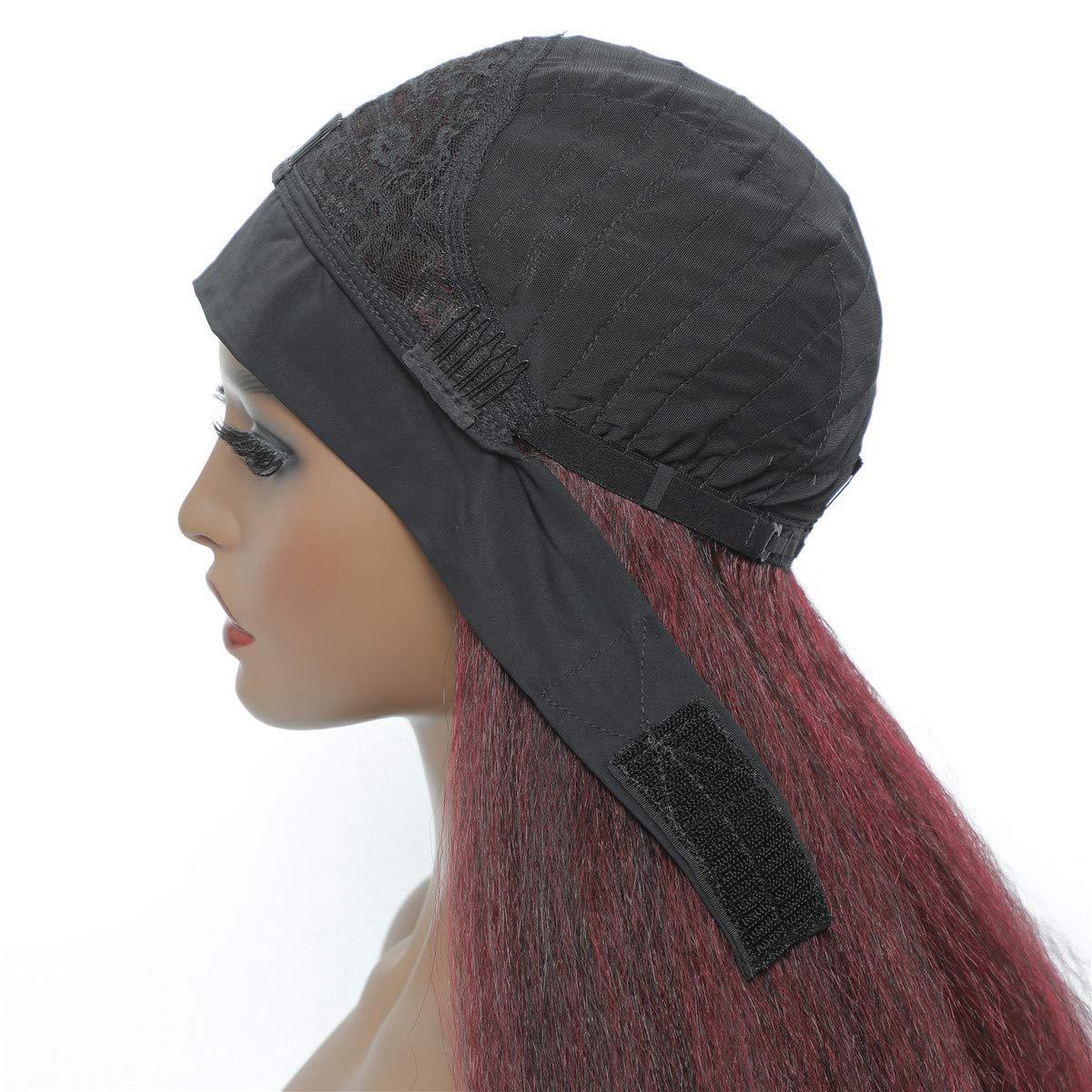 T1B/Bug Black Gradient Wine Red Kinky Straight Long Hair Headband Glueless Wig