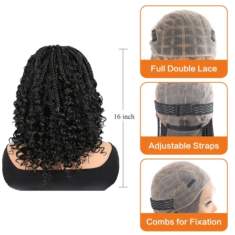 16" Boho Braided Wig 6x6 Lace Front Wig Full Lace Box Braid Wigs