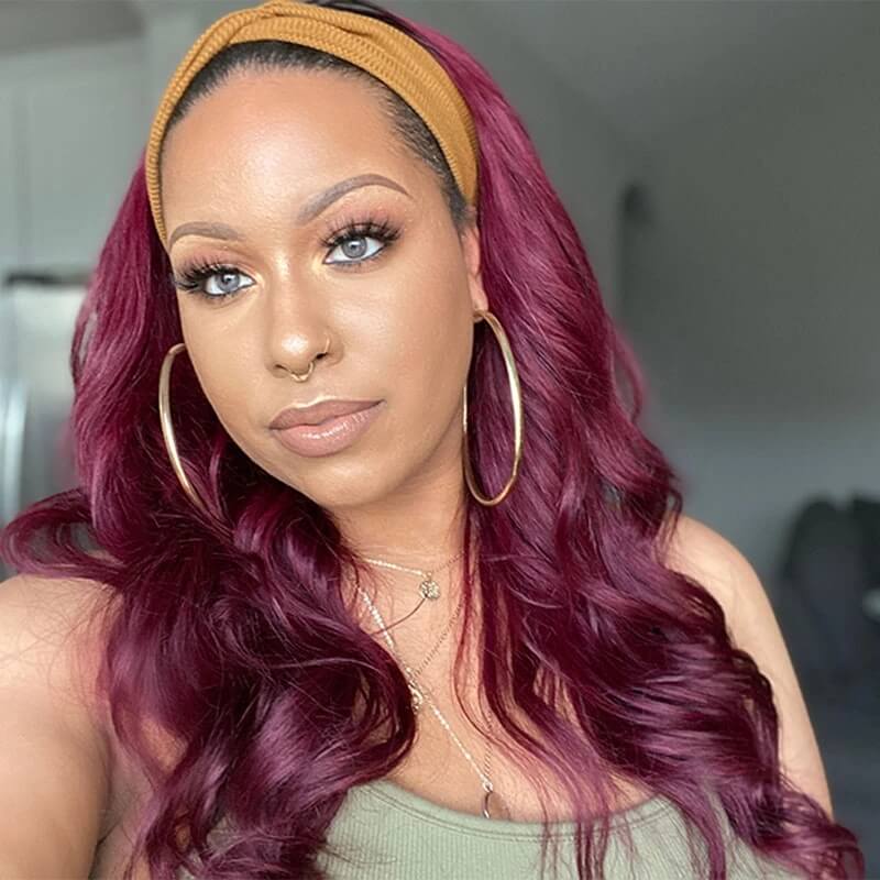 Wine Red Long Wave Hair Headband Wig