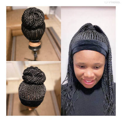 Black 2 in 1 Box Braided Wig Headband Wigs