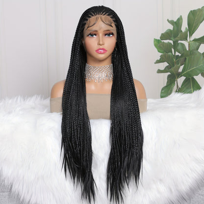 Twist Box Braided Frontal Faux Locs Wigs 13X4 Lace Front Tribal Braiding Long Wig