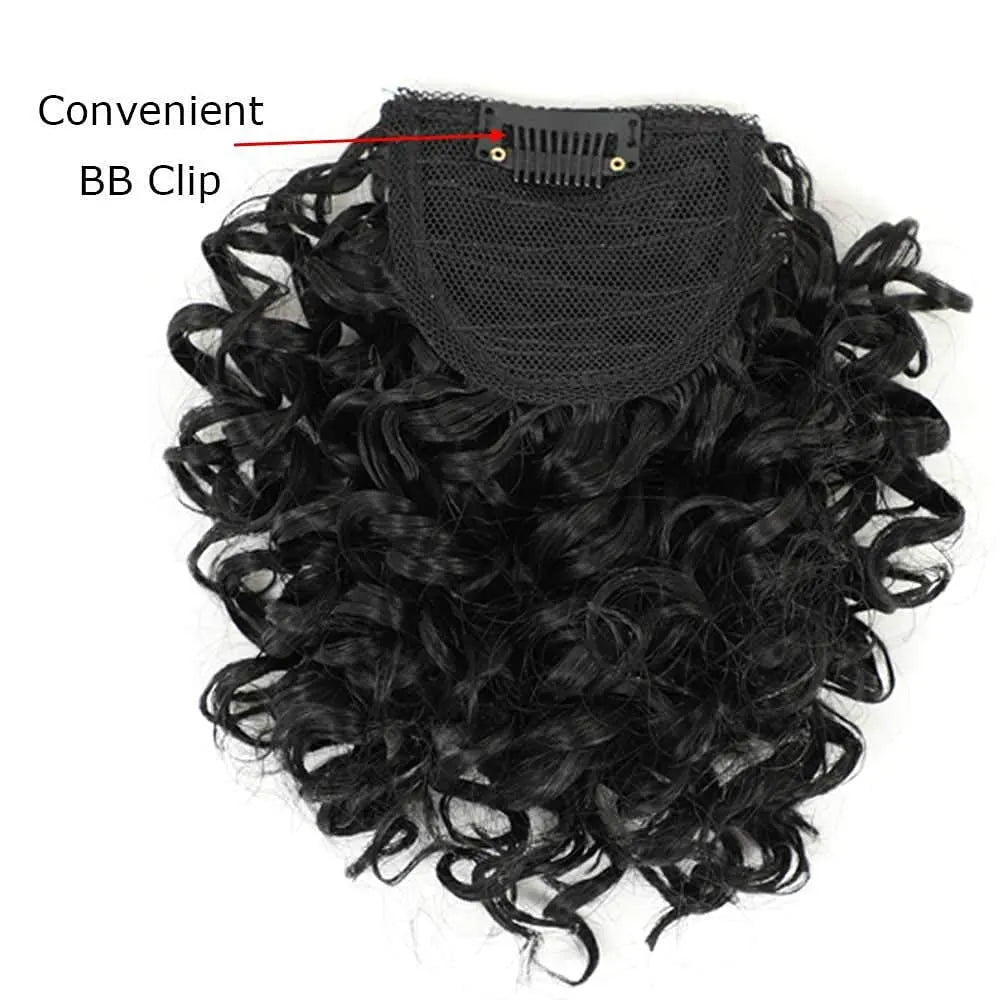 Kinky Curly Bangs Clip Natural Color Drawstring Ponytail
