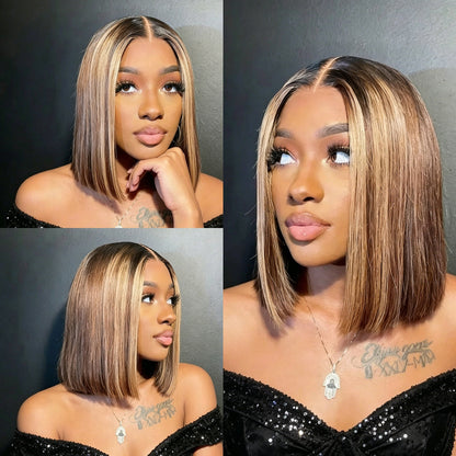 Blunt Cut Bob Wig Ombre 5x5/6x6 Wigs 4/27 Colored Transparent Lace Wig