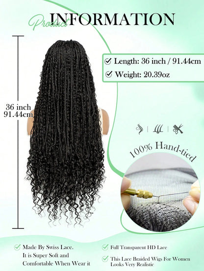 BohoFull Lace Braided Wig, Long Wavy Crochet Braids Wig With Baby Hair, Handmade No-Knot Woven Braid Wave Headband Hair Extension