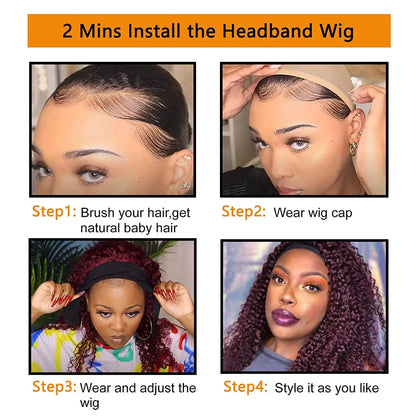 Wine Red Curly Long Hair Headband Glueless Wig