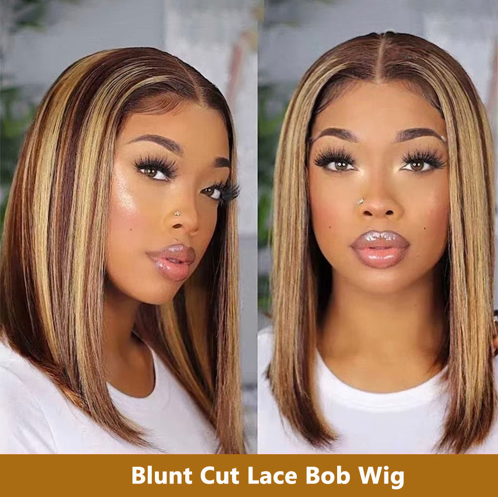 Blunt Cut Bob Wig Ombre 5x5/6x6 Wigs 4/27 Colored Transparent Lace Wig