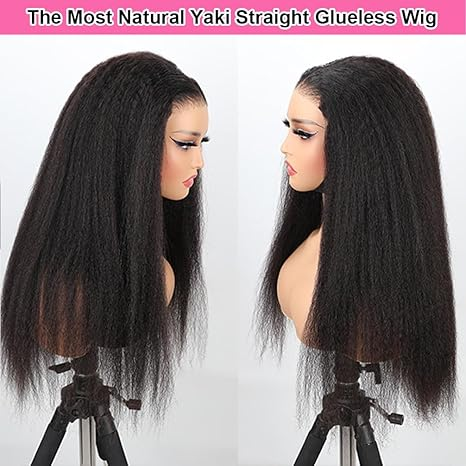 [Glueless Wig]  Easy To Wear Glueless Wigs Kinky Straight Pre-Cut 4x4/5x5 HD Transparent Lace Closure Wig with Pre Plucked Hairline