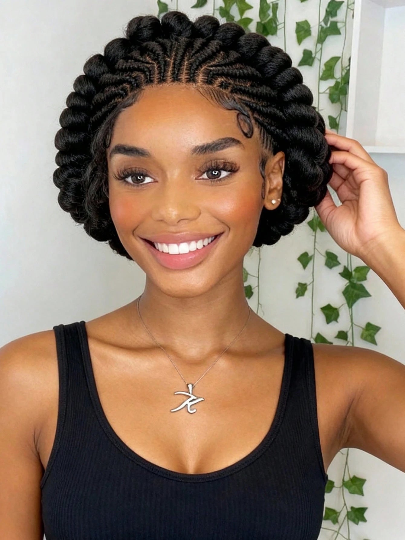 All-Lace Baby Hair Wig Bantu Knot Twisted Braid Wig