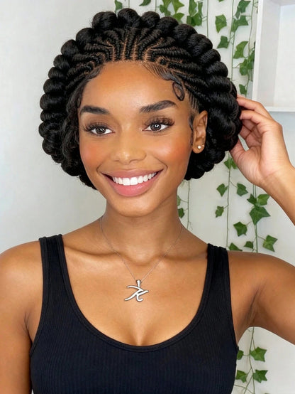 All-Lace Baby Hair Wig Bantu Knot Twisted Braid Wig