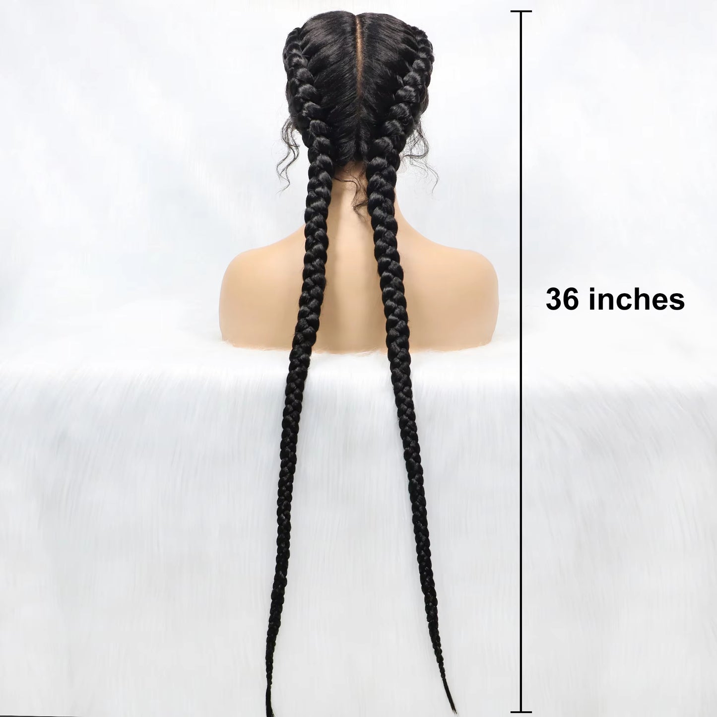 36 Inches Long Lace Front Braided Wigs Dutch Twins Braids Wig With Baby Hair