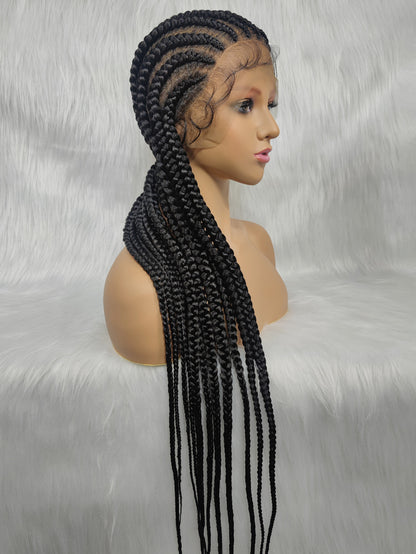 36 Inch Full Lace Giant Box Braid Wig With Baby Hair Cornrow Twist Wig