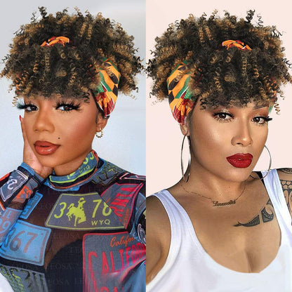 Short Afro Kinky Curly Wigs with Headband