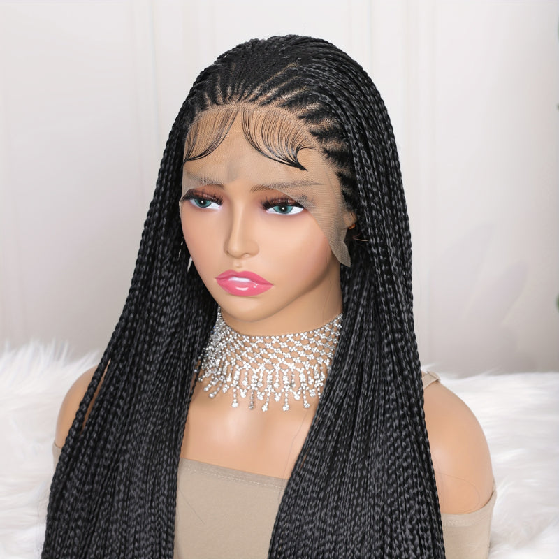 Twist Box Braided Frontal Faux Locs Wigs 13X4 Lace Front Tribal Braiding Long Wig