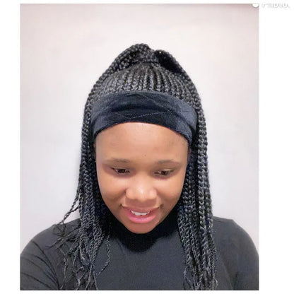 Black 2 in 1 Box Braided Wig Headband Wigs