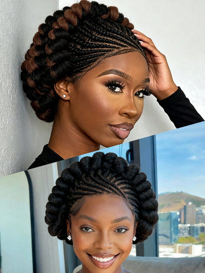All-Lace Baby Hair Wig Bantu Knot Twisted Braid Wig