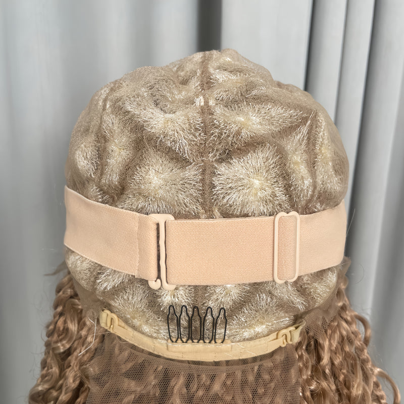 Glueless Full Lace Curly Wave Braided Wigs Honey Blonde Color Boho Braided Wigs Put on And Go Wig