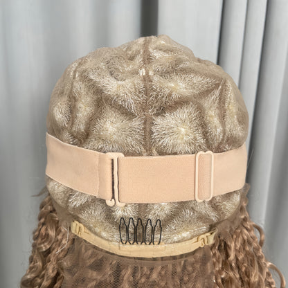 Glueless Full Lace Curly Wave Braided Wigs Honey Blonde Color Boho Braided Wigs Put on And Go Wig