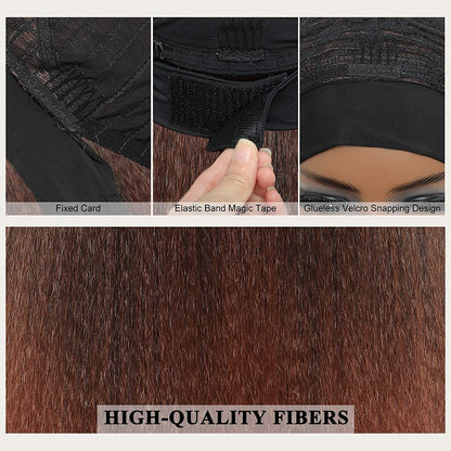 T30# Black Gradient Dark Brown Kinky Straight Long Hair Headband Glueless Wig