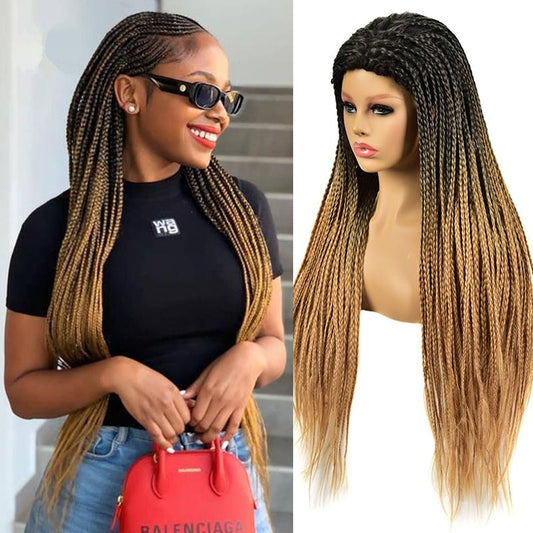 Black Mixed Gold Micro Braids Wig Box Braided Wigs