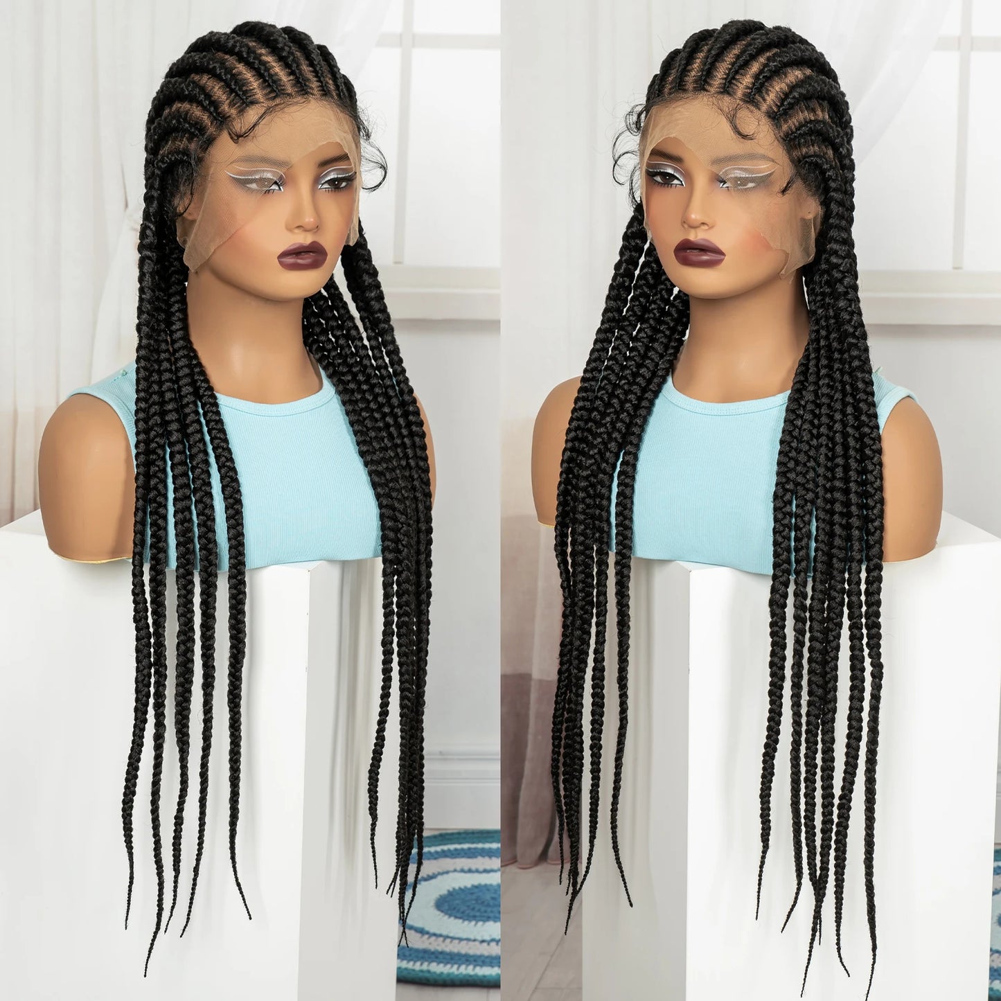 32In Full Lace Cornrow Braided Wigs Knotless Lace Frontal Braids Wig with Baby Hair