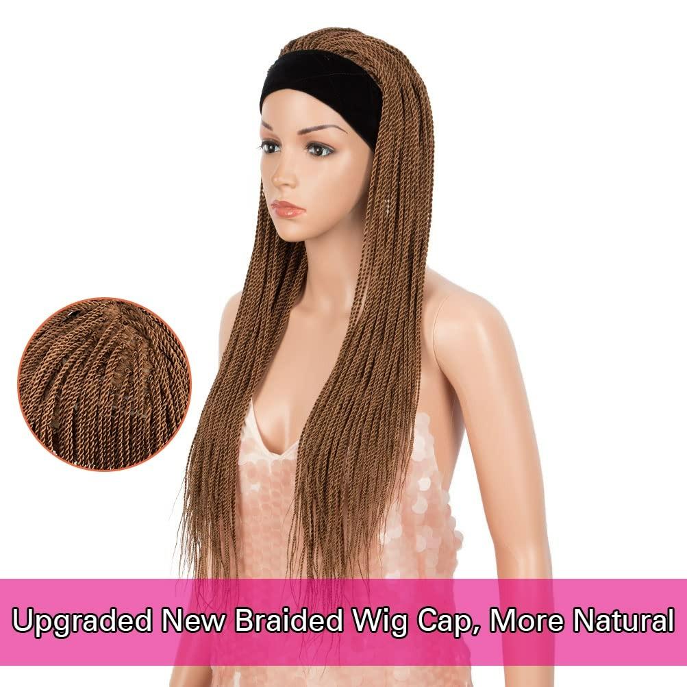Dark Brown Long Micro Braids Wig Headband Wigs Box Braided Wigs
