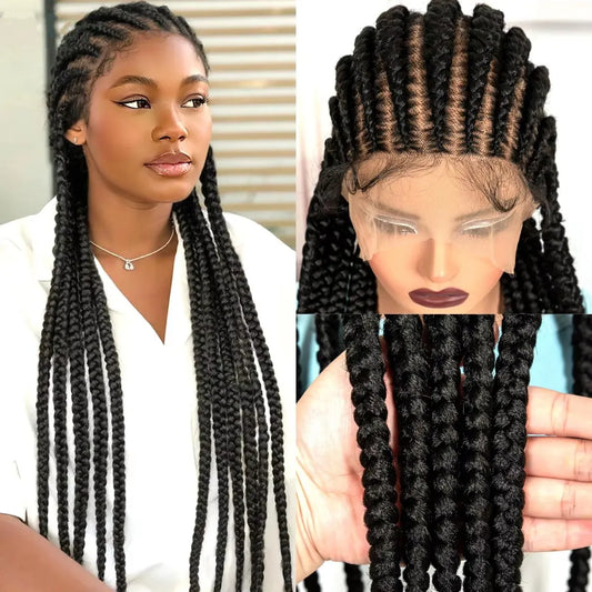 32In Full Lace Cornrow Braided Wigs Knotless Lace Frontal Braids Wig with Baby Hair