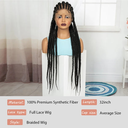 32In Full Lace Cornrow Braided Wigs Knotless Lace Frontal Braids Wig with Baby Hair