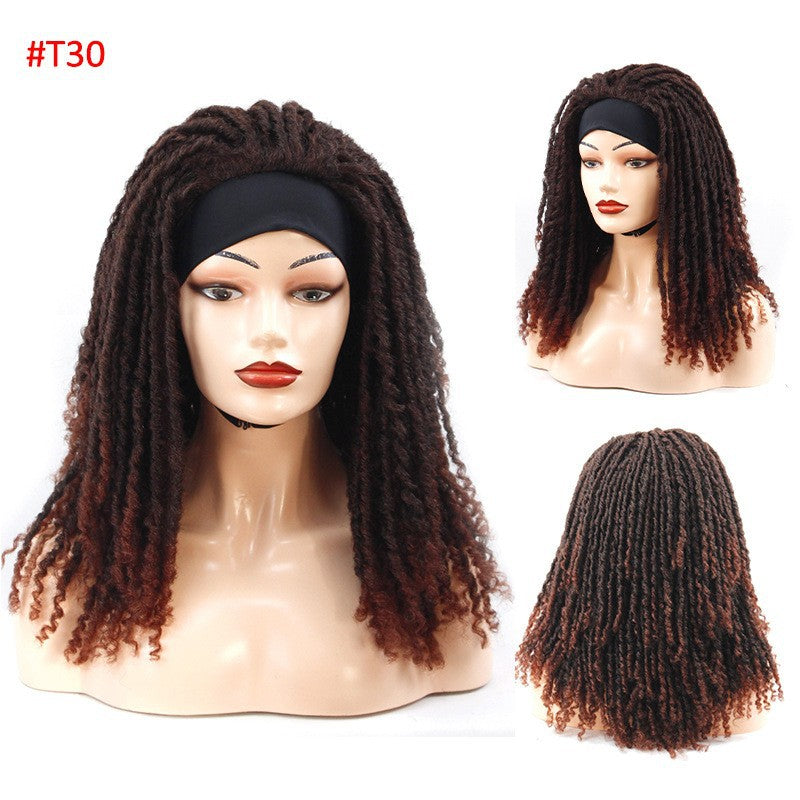 Afro-style Crochet Curly Dreadlock Wig With Curly Sections Medium-long Length Drawstring Cap