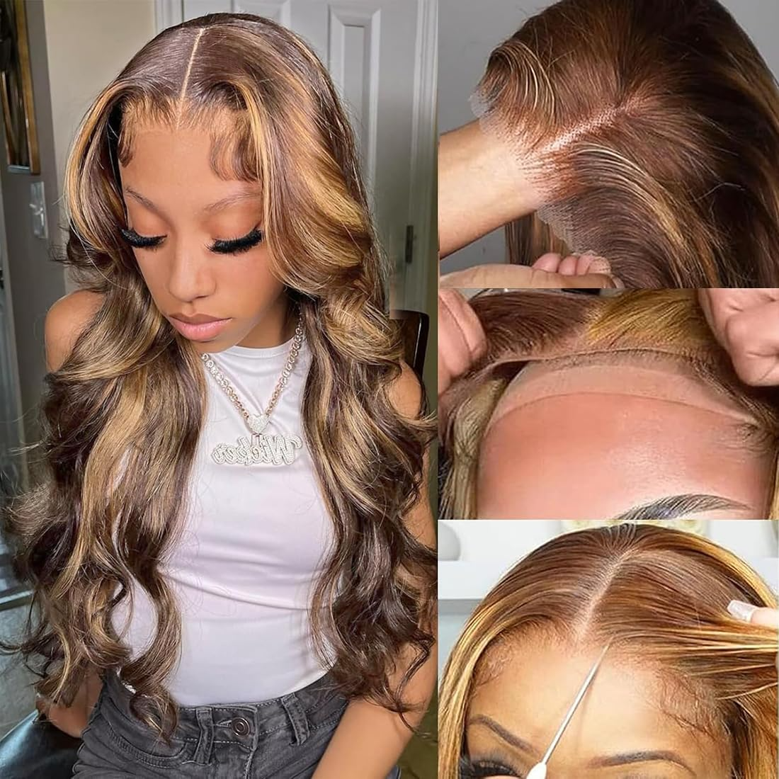 [Glueless Wig]  Hair Highlight #4/27 Body Wave 4x4 & 5x5 HD Lace  Pre-cut Easy To Wear Glueless Wigs 180% 200% Density  Wigs