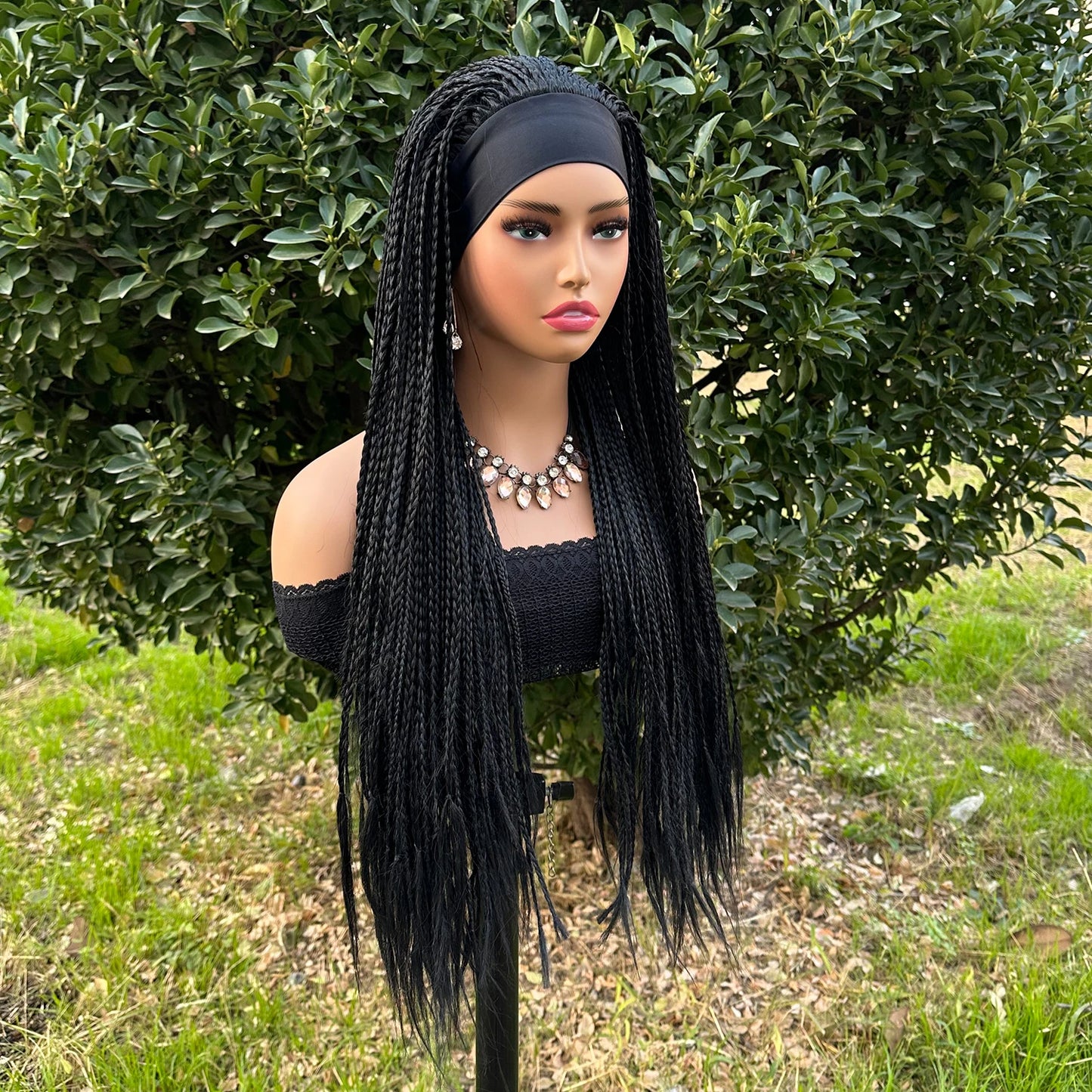 Black Long Micro Braids Wig Headband Wigs Box Braided Wig