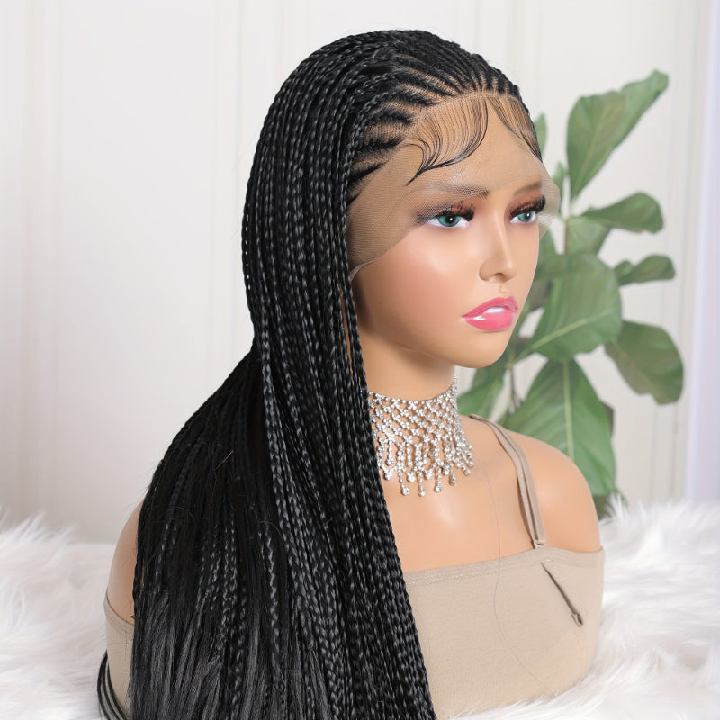 Twist Box Braided Frontal Faux Locs Wigs 13X4 Lace Front Tribal Braiding Long Wig