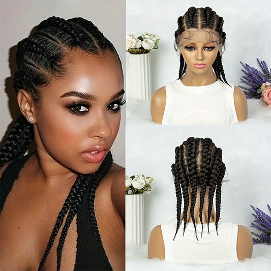 Elegant Full Lace Cornrow Braided Wig 14 Inch Short Hand-Braided Lace Front Wig