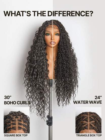 Full Lace Boho Braids Synthetic Box Braid Wig – Grid-Part Top with Mixed Boho Curls