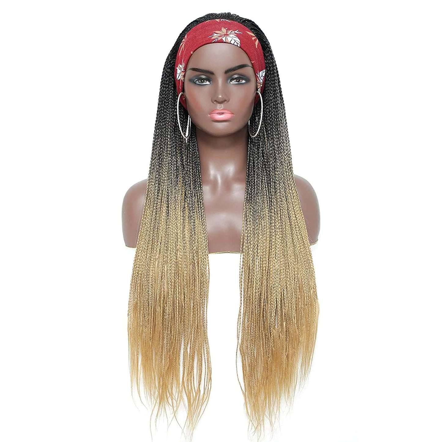 Black Gradient Gold Long Micro Braids Wig Headband Wigs Box Braided Wigs
