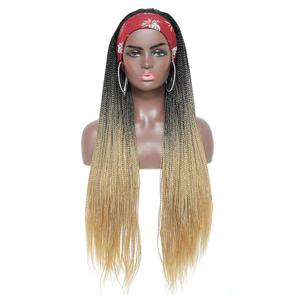 Black Gradient Gold Long Micro Braids Wig Headband Wigs Box Braided Wigs