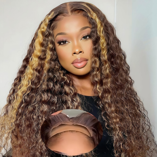[Glueless Wig] Hair Pre-cut Glueless 4x4 & 5x5 lace Wig Highlight Color P4/27 Water Wave Wig For Black Women