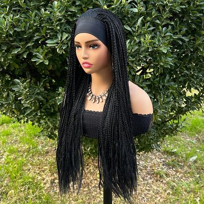 Black Long Micro Braids Wig Headband Wigs Box Braided Wig