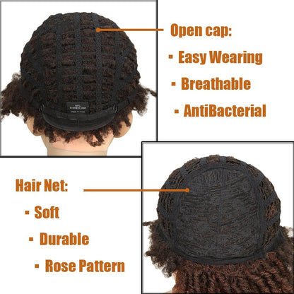 Afro Kinky Curly Wig Short Dreadlock Wig With Bangs Crochet Wig for Black Women