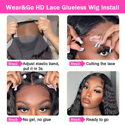 [Glueless Wig] Natural Black Deep Wave 6X4 HD Lace Wig Pre-cut Glueless Wigs With Baby Hair
