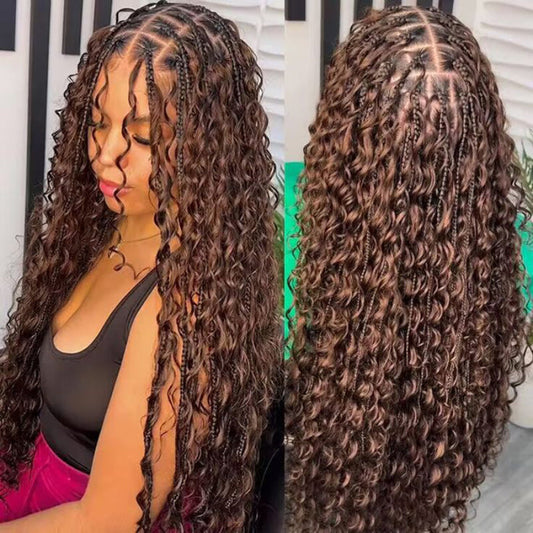 Glueless Pull Go Drawstring 13x6 HD Lace Frontal Colored Boho Braided Water Wave Wigs