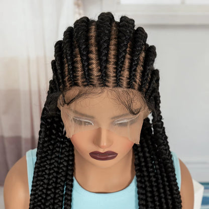 32In Full Lace Cornrow Braided Wigs Knotless Lace Frontal Braids Wig with Baby Hair